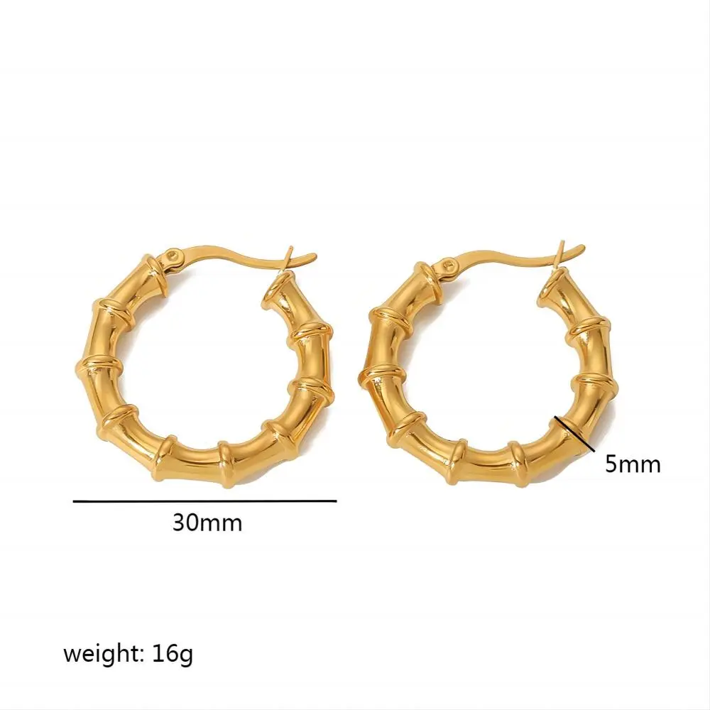 1 Pair Simple Fashion Style Bamboo C SHape Stainless Steel 18K Gold Plated Women's Hoop Earrings h5 Picture2